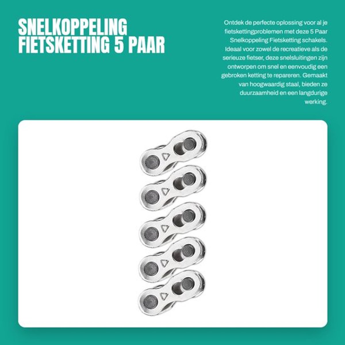 Dailygoods- Snelkoppeling Fietsketting - 5 Paar - Hoogwaardig Staal - Eenvoudig te