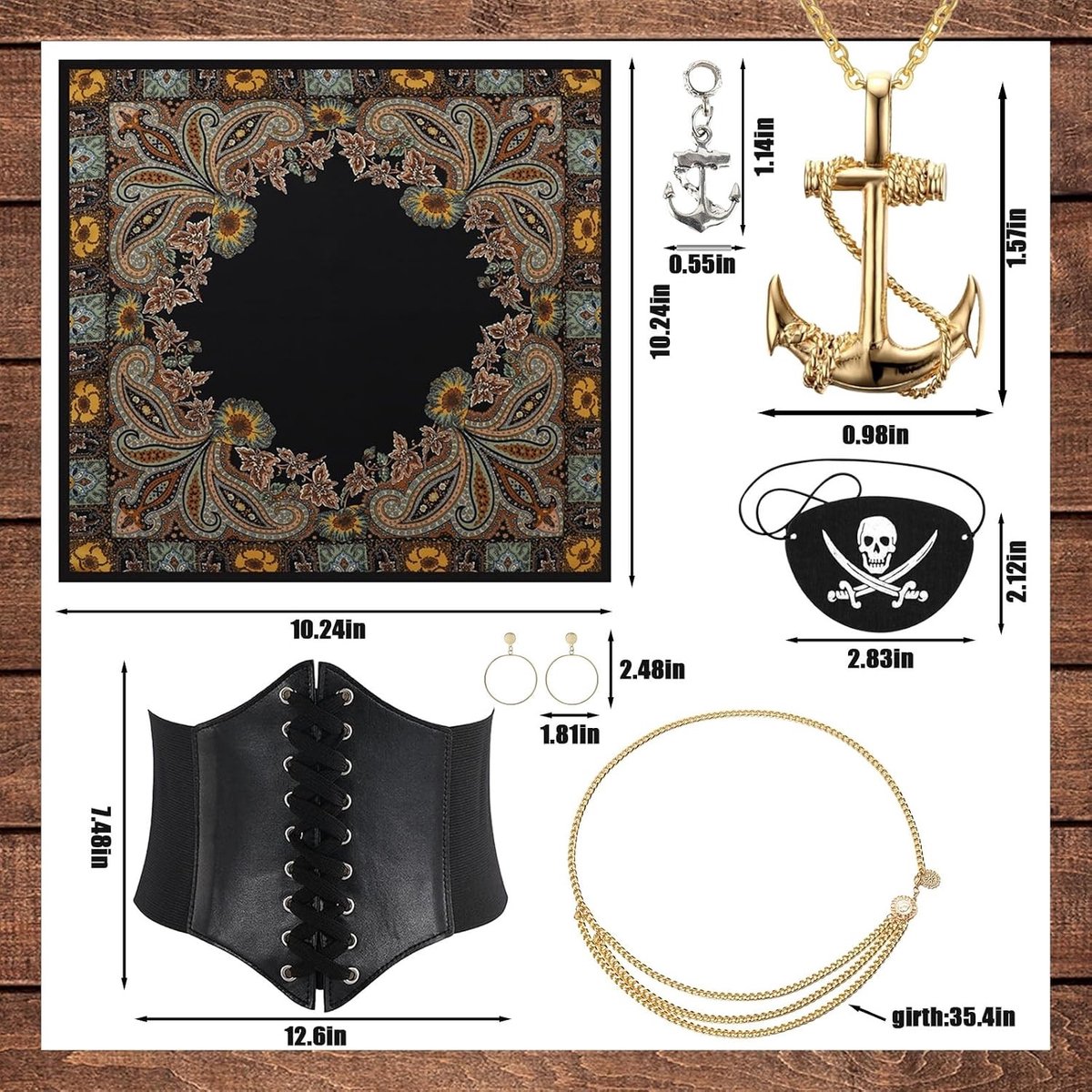 Piratenkostuums voor Dames met Accessoires, Ooglapjes, Hoofdbanden en Sieraden voor Halloween en Feestjes