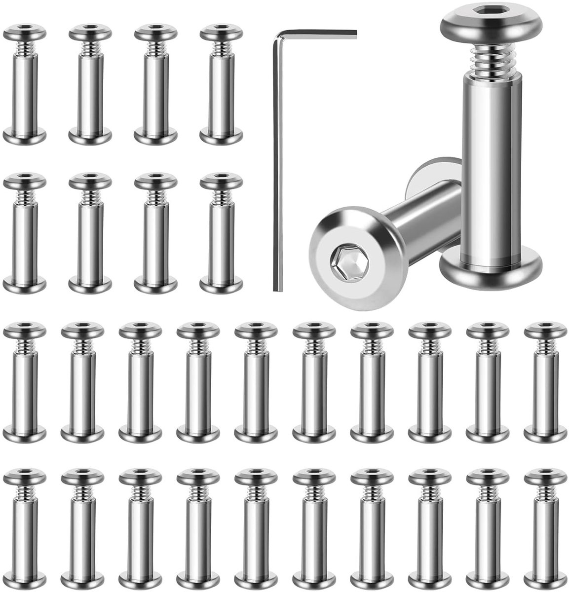 Set van 30 M4 Verbindingsschroeven M4 x 16 mm met Inbussleutel, Roestvrijstalen Schroeven voor Meubels, Kasten en Houten Platen