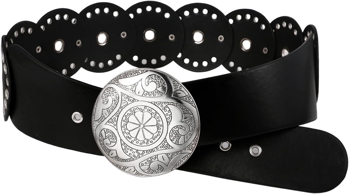 Brede Westerse Riem voor Dames: Verstelbare PU Leren Riem, Boho Stijl, Ideaal voor Jurken en Jeans, Zwart