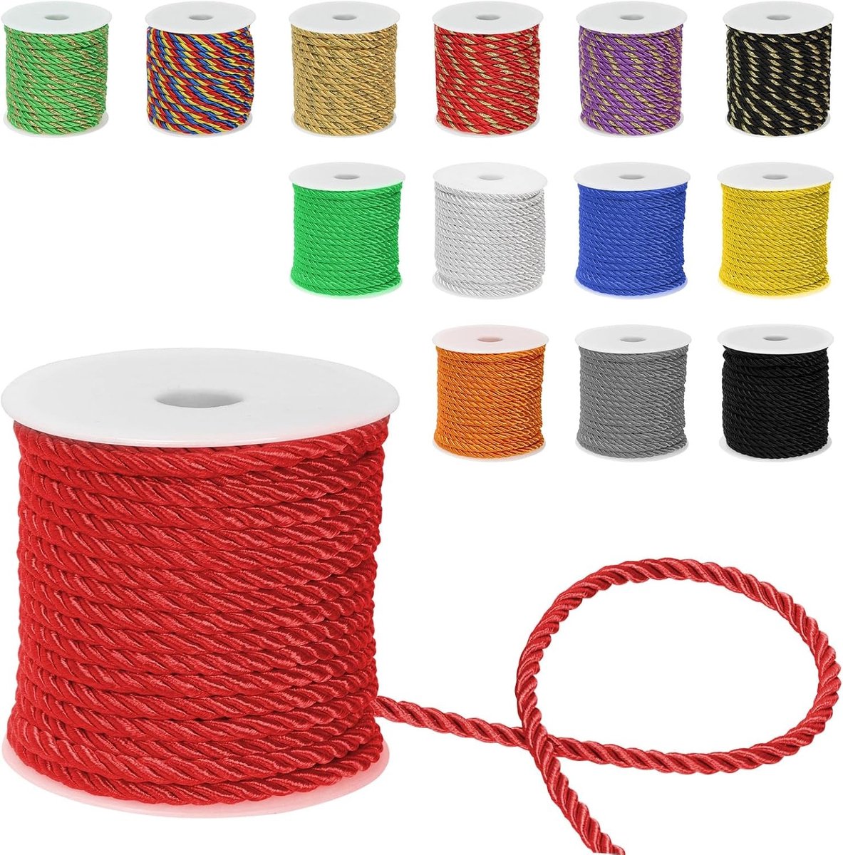 Decoratieve 3-laagse gedraaide touw van 5 mm dik voor huisdecoratie, bruiloften en feestelijke gelegenheden in het rood