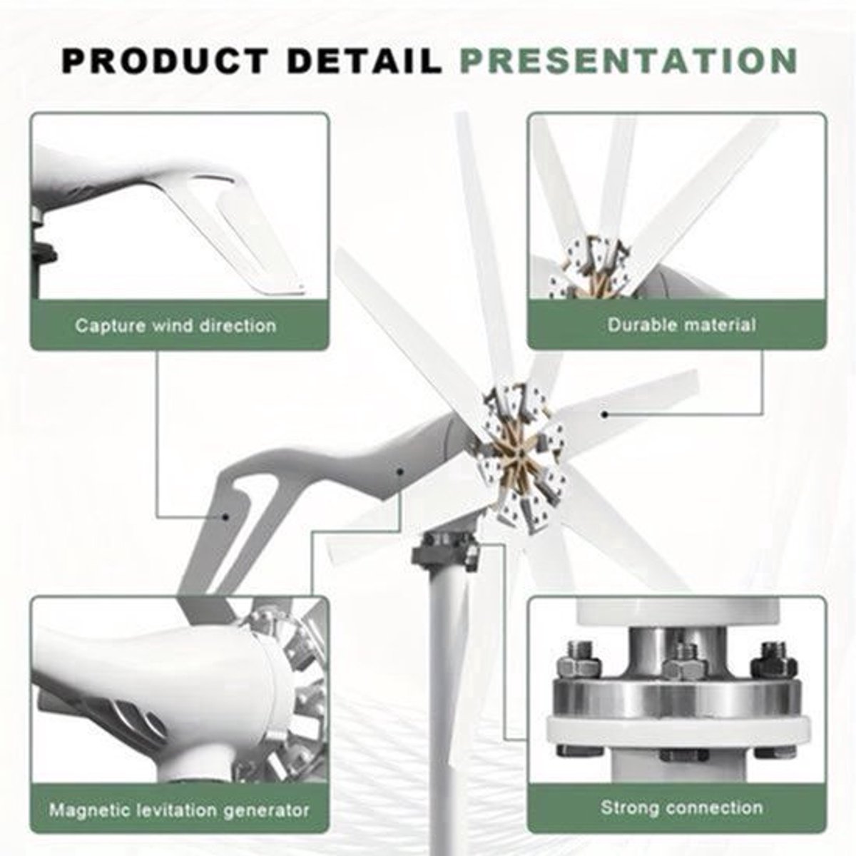 Windturbine – Windmolen – Windgenerator – Aerogenerator – Windenergie – 1000W Vermogen – MPPT Controller – Start Bij Lage Windsnelheid – Stil & Draagbaar