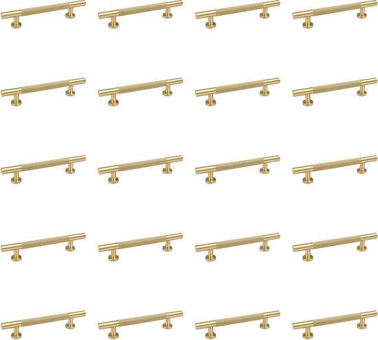 Set van twintig gouden kastgrepen met een geribbelde textuur en een lengte van 128mm.