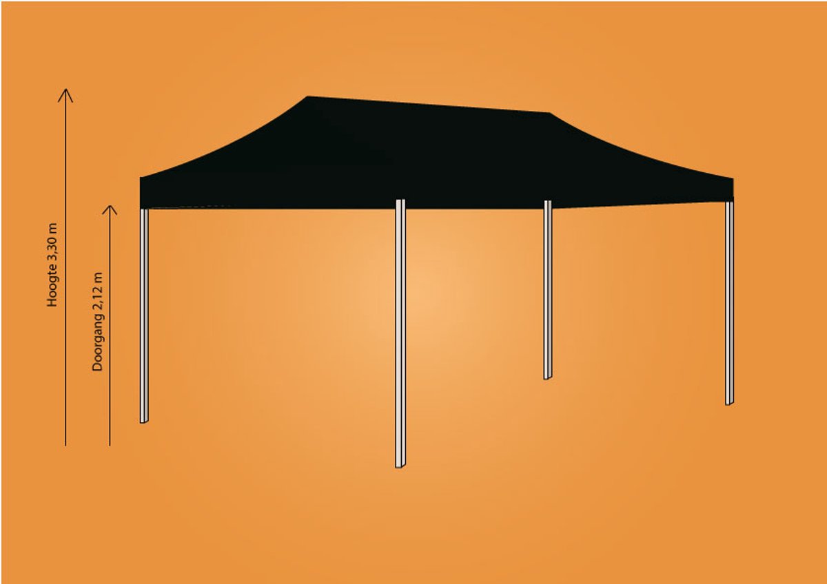 Plooitent 4x6 - Vouwtent 4x6 - Easy Up 4x6 - ALU - Kleur: ZWART INCL. ZIJWANDENSET