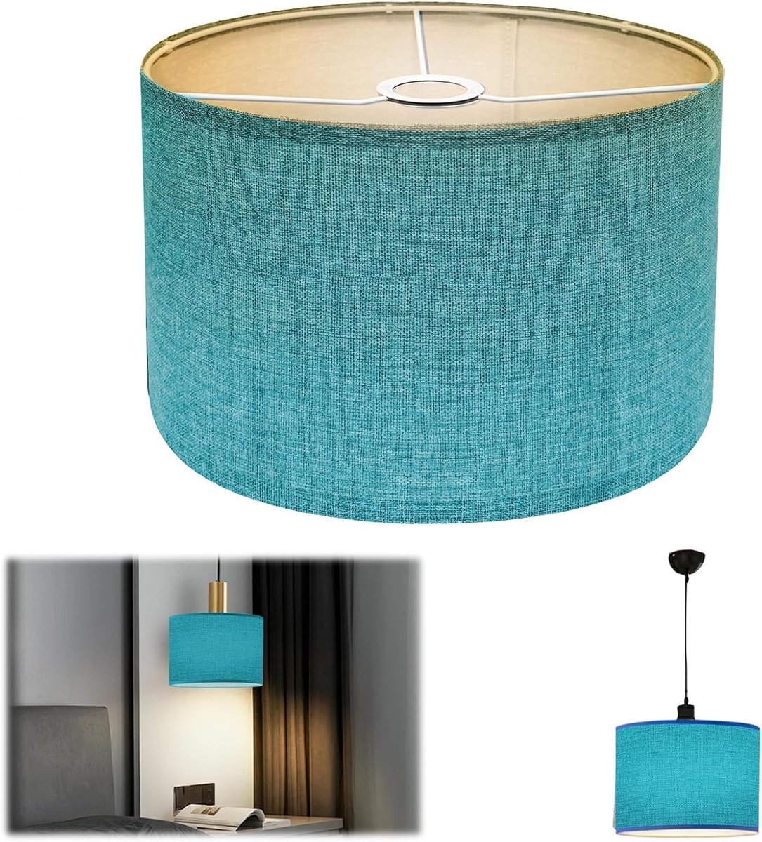 Lampenkap - Lichtblauw - 30 x 30 x 20 cm - Linnen Stoffen Lampenkap voor E27 Fitting - Voor Staande Lamp en Tafellamp