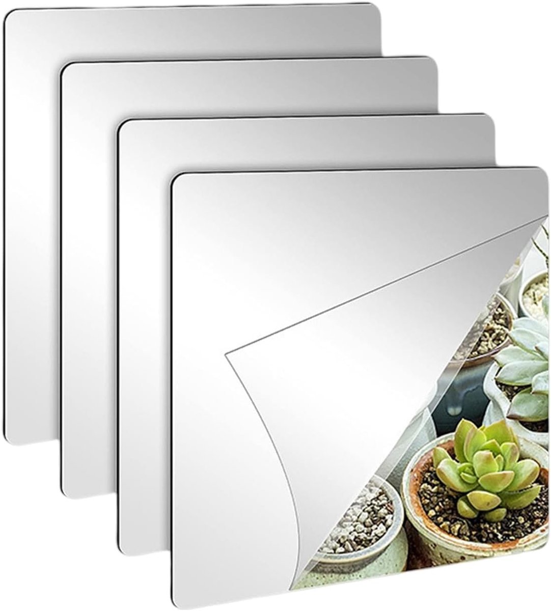 Set van 4 Schokbestendige Acryl Wandspiegels 15 x 15 cm - Zelfklevend, Flexibel en Ideaal voor Thuis, Gym en Trainingsruimtes