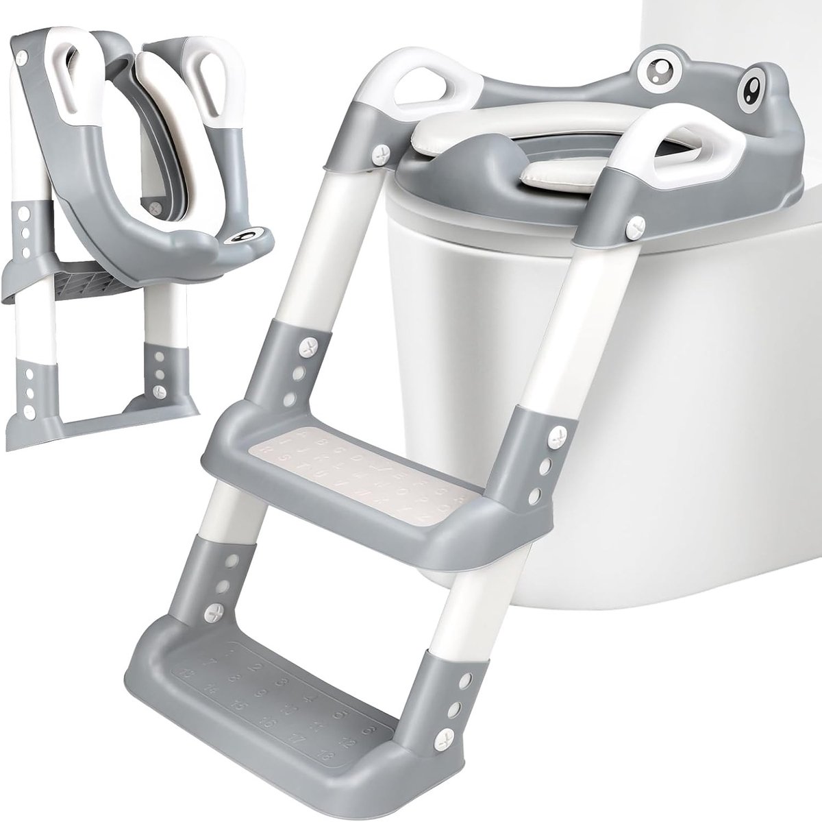 Toiletbril voor Kinderen met Trap, Verstelbare en Opvouwbare Toilet Trainer voor Jongens en Meisjes, Antislip, PU Hoes, Gemakkelijk in Gebruik en Veiligheid