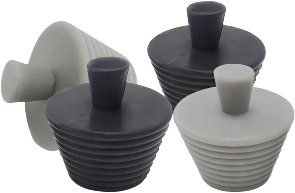 Siliconen Afvoerstopper Set van 4, Universele Stopper voor Keuken, Bad en Wastafel, Zwart en Grijs