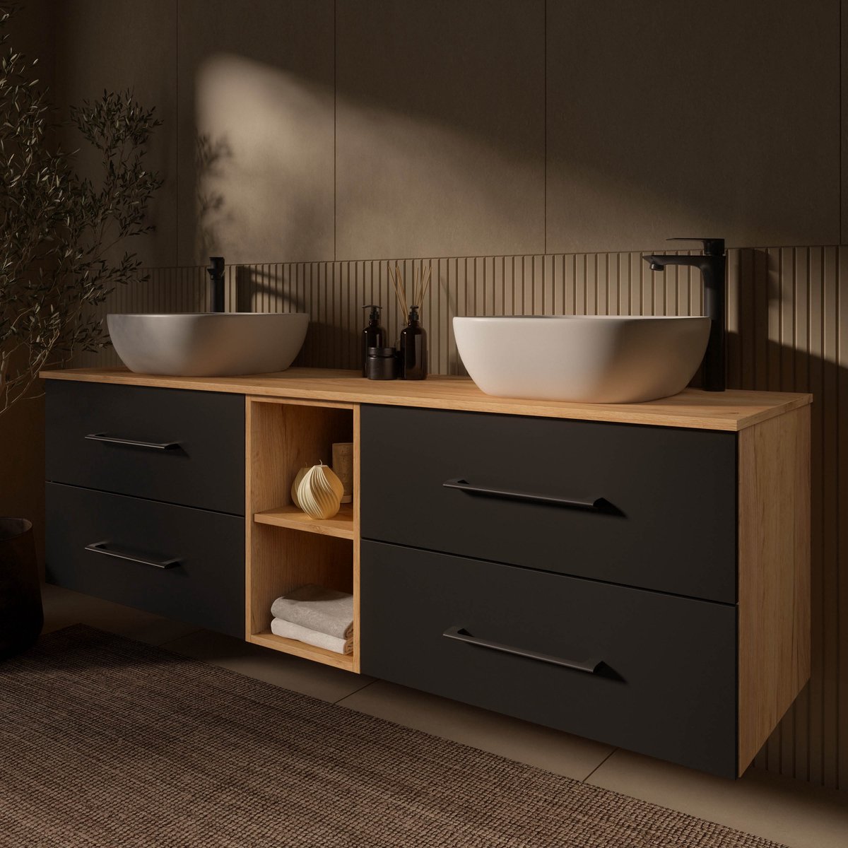 Planetmöbel LUX Dubbel Badmeubel 170 cm 2x Wastafel 42 cm Wit