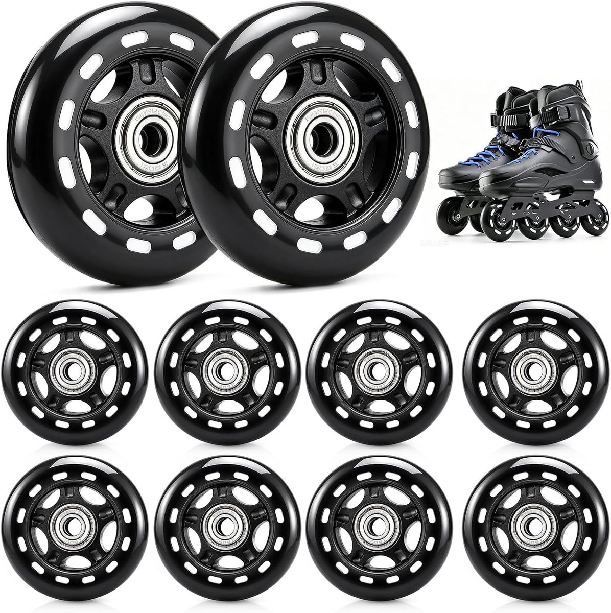 Set van 8 inline skate wielen 70 mm 85A vervangingswielen met ABEC 7 lagers voor alle soorten rolschaatsen