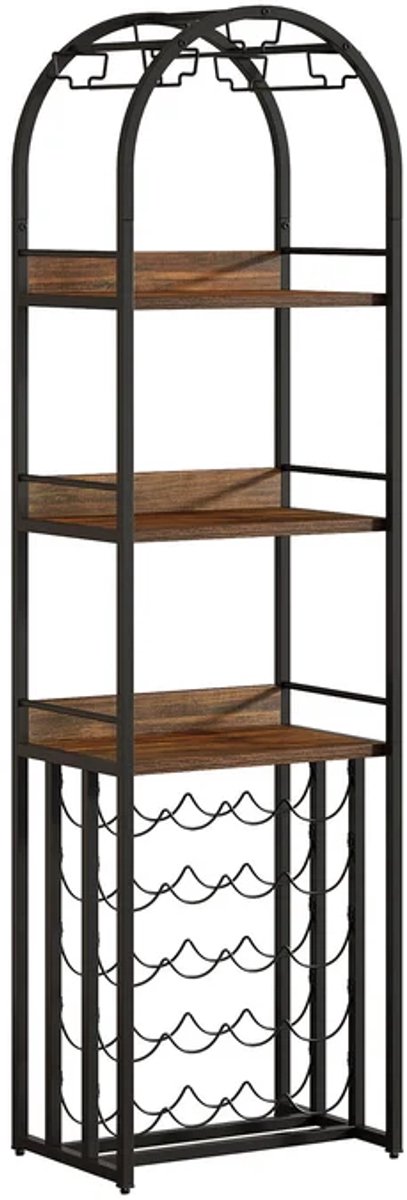 DMG Supply Wijnrek - 30 Flessen en Glazenhouders - 50 x 35 x 180 cm - Bruin/Zwart - MDF/Metaal