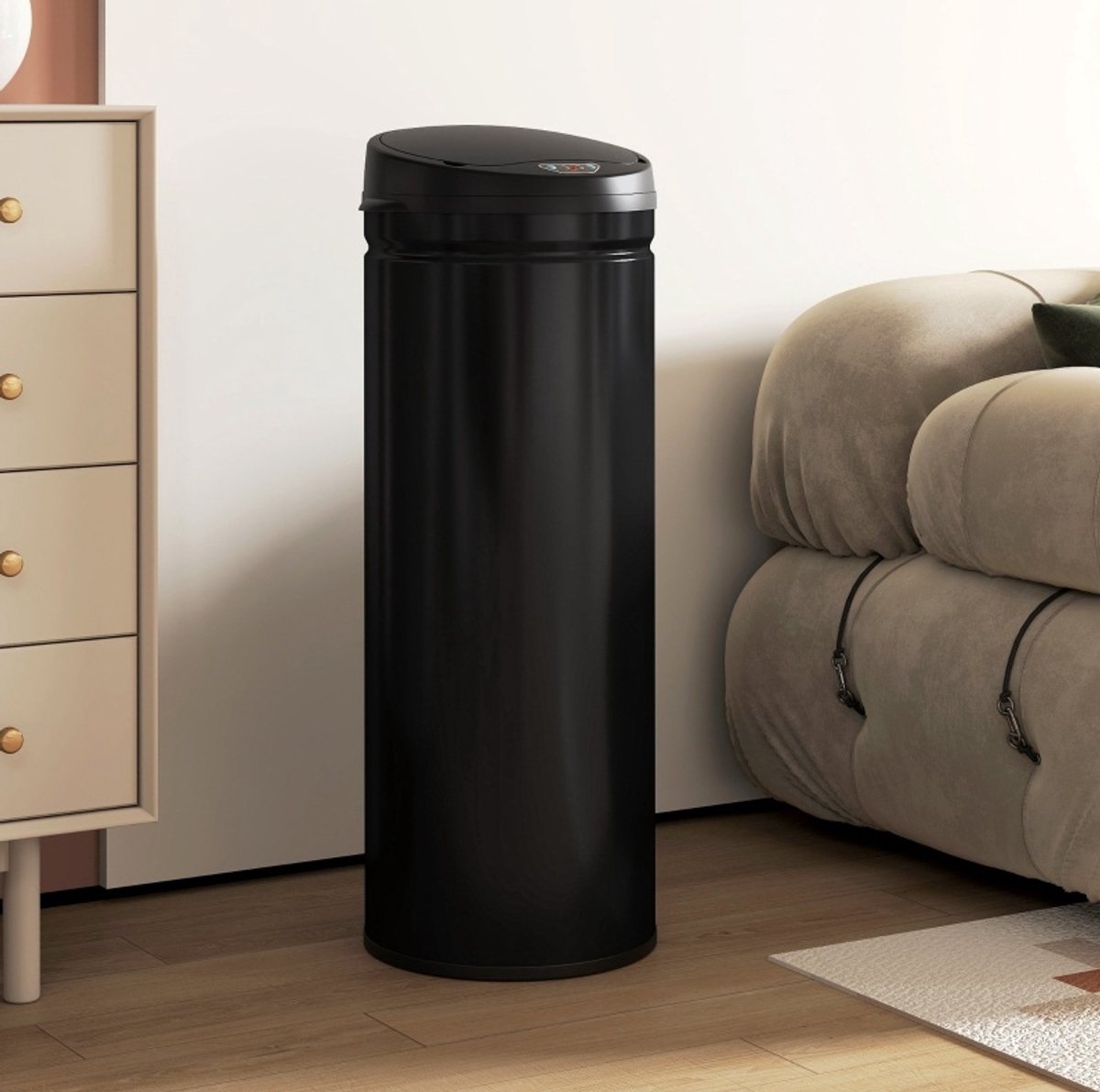 MODFU - Sensorprullenbak - 50 L - Soft-Close - Contactloos - Zwart - RVS