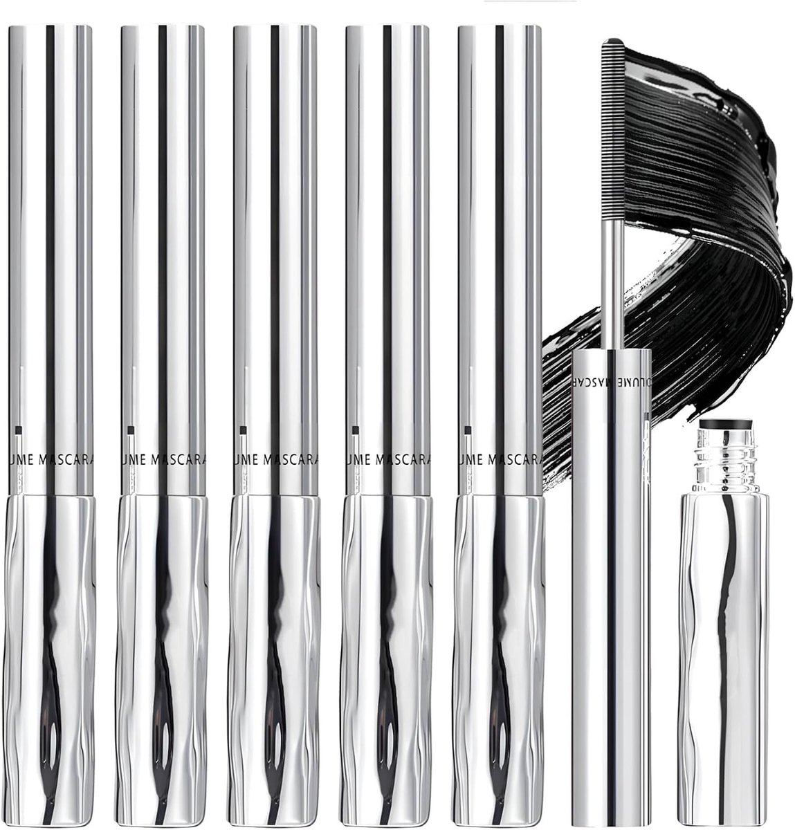 Set van 5 Waterdichte Mascara met Metalen Borstel voor Volle en Gebogen Wimpers, Langdurig en Gemakkelijk te Verwijderen, 3.5g/piece