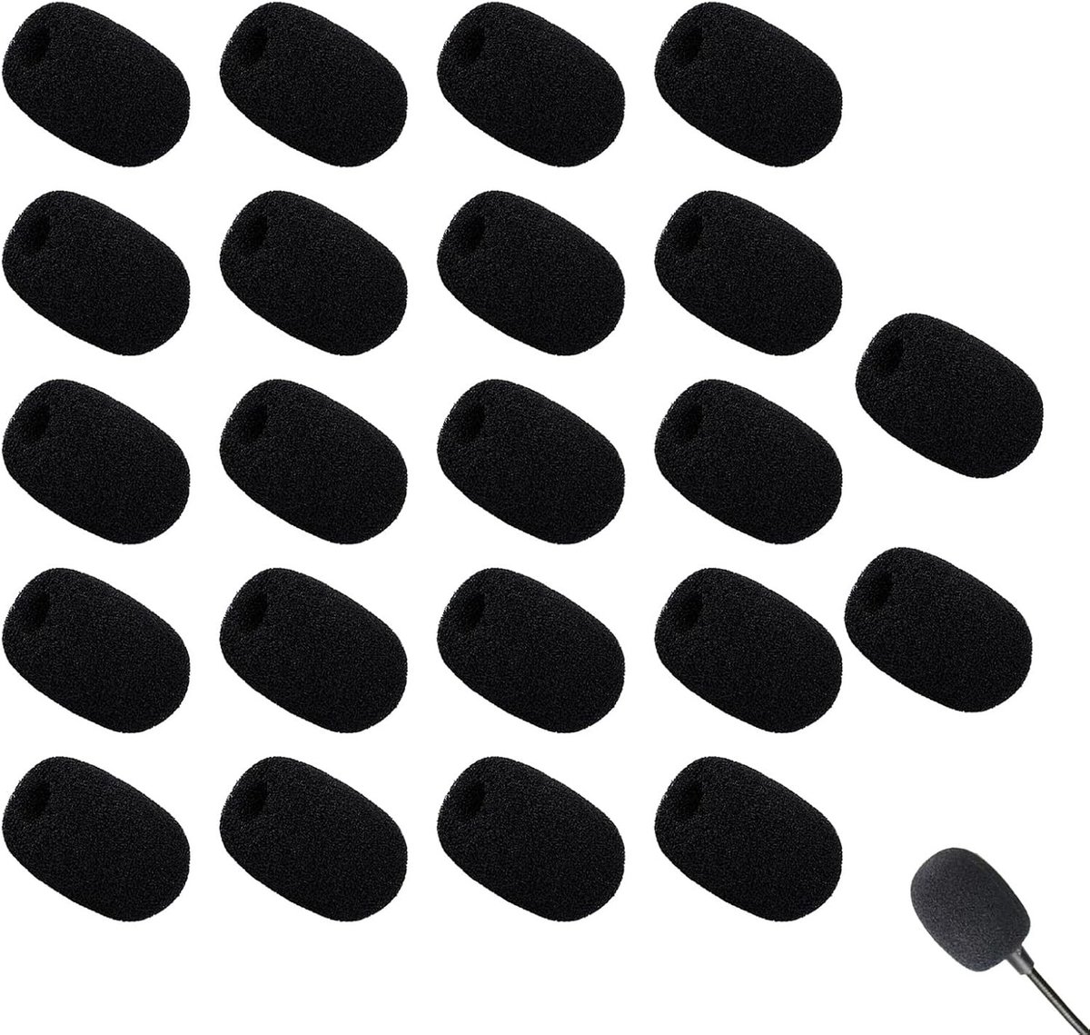 Set van 22 Mini Schuim Microfoons, Windscreens voor Microfoons en Hoofdtelefoons, Ideaal voor Klaslokalen en Vergaderingen, Zwart, 8mm
