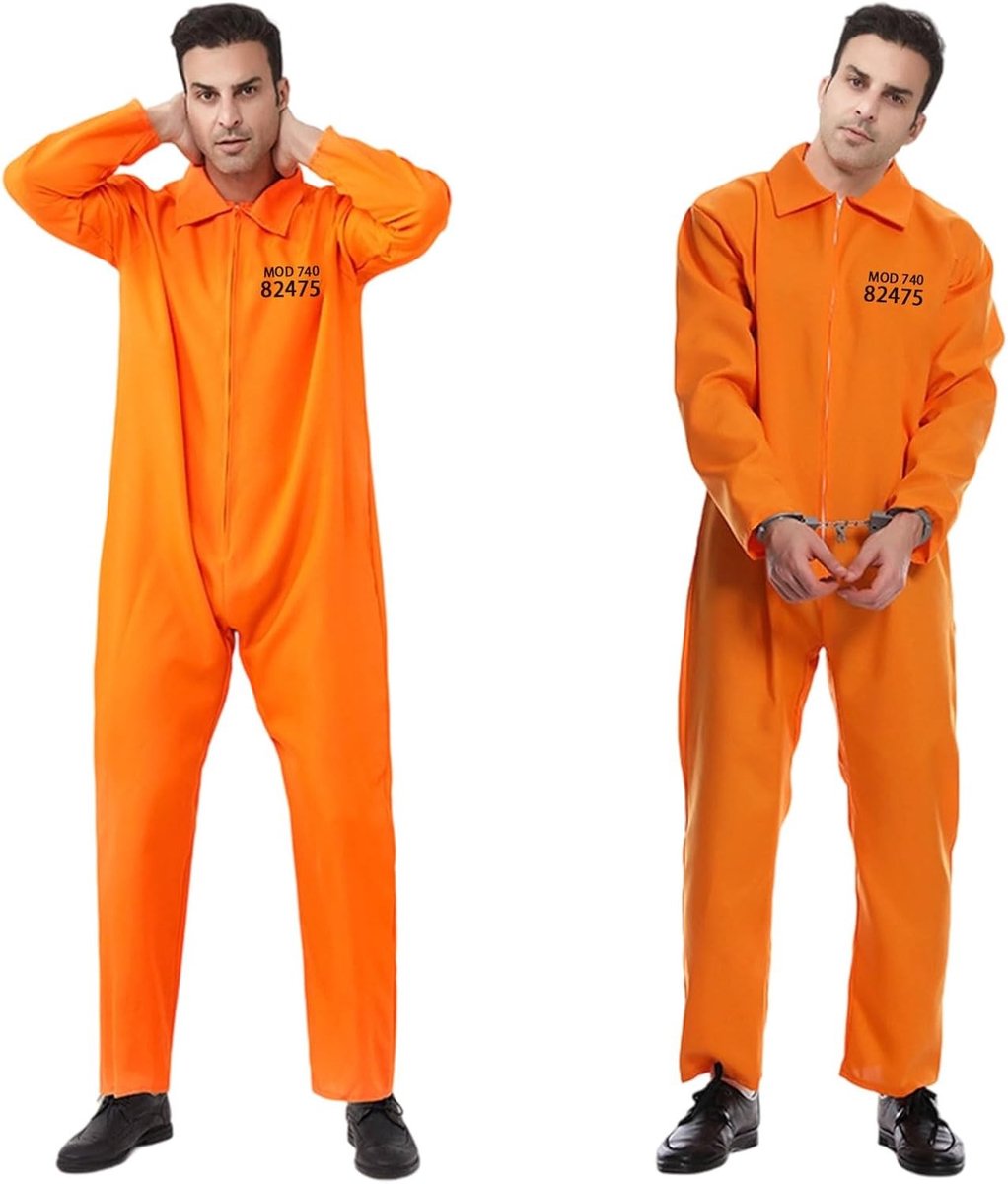 Unisex Oranje Gevangenis Kostuum voor Volwassenen - Carnaval, Halloween en Cosplay Outfit (180-190cm)
