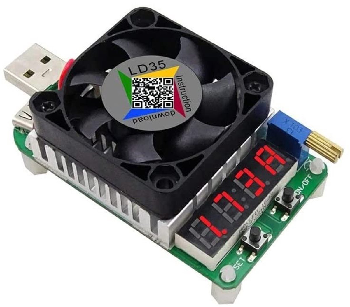 Elektronische Laadtester met USB-interface, 35W Vermogen, Instelbare Constante Stroom en Temperatuurregeling met Koelventilator