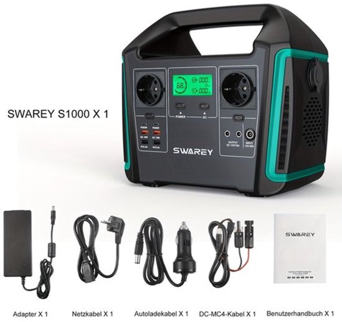 Zonnegenerator – Draagbare Powerstation – Stroomgenerator – Powerbank – Noodgenerator – 725,76 Wh Batterijcapaciteit – 1000W (Piek 1500W) Pure Sinusuitgang