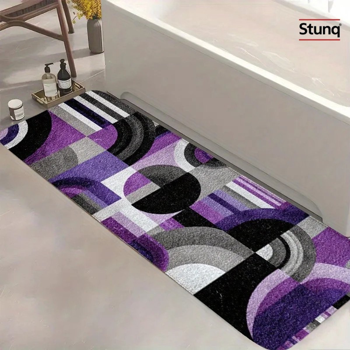 Stunq® Badmat 40x120 cm Antislip Paarsgrijs Geometrisch