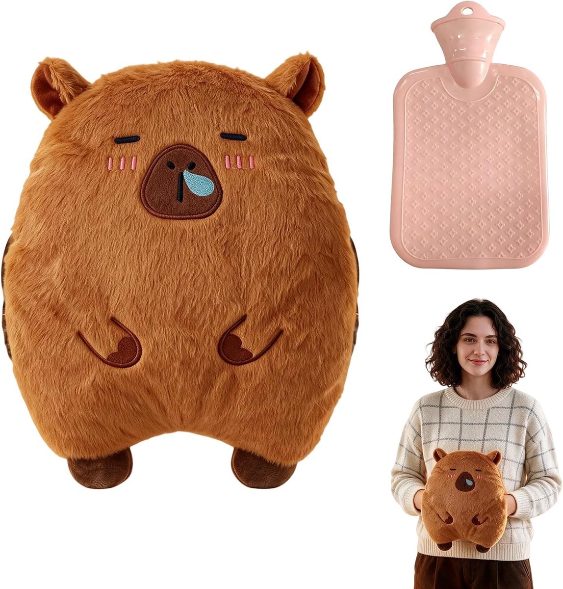 Warmteknuffel - Bruin - 30 x 20 cm - Pluche Warmwaterkruik met Afneembare Hoes - Voor Kinderen
