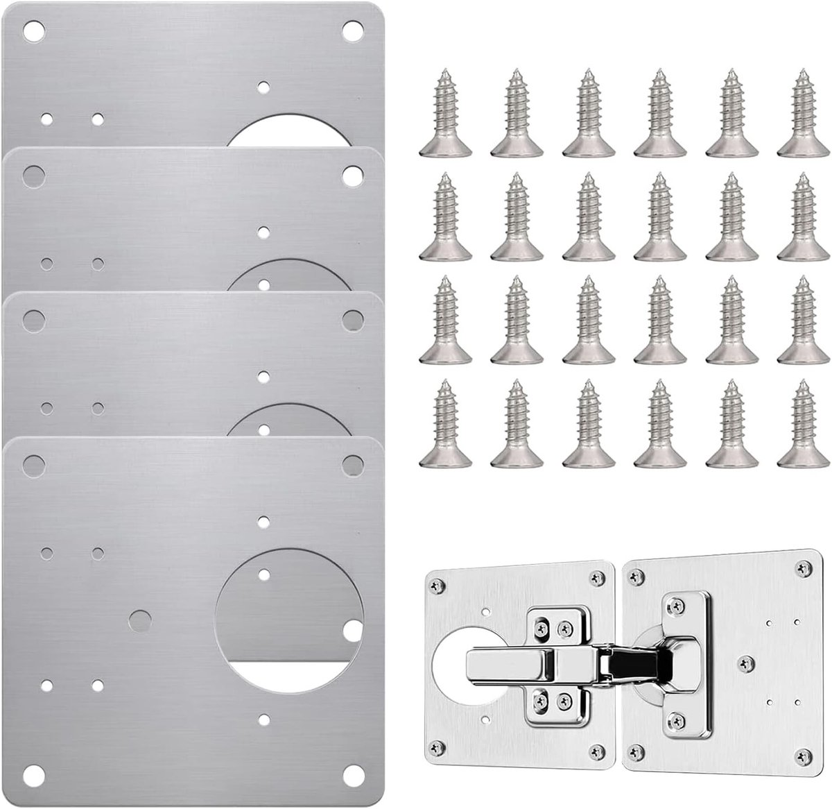 Hinge Reparatieplaat 4 Stuks RVS, Scharnier Reparatiebeugels voor Kastdeuren met 24 Schroeven voor Meubelherstel, Keuken en Laden