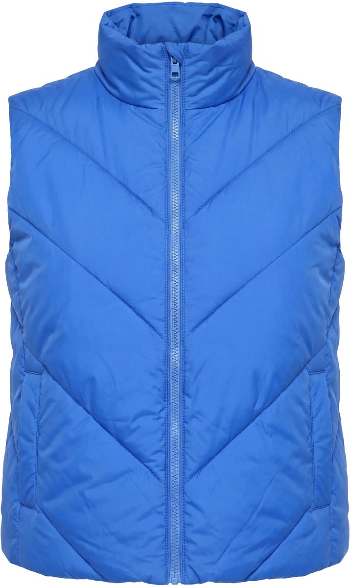 Ulla Popken - Dames - HYPRAR doorgestikte bodywarmer opstaande kraag ritszakken - Pauwenblauw - Maat 54+