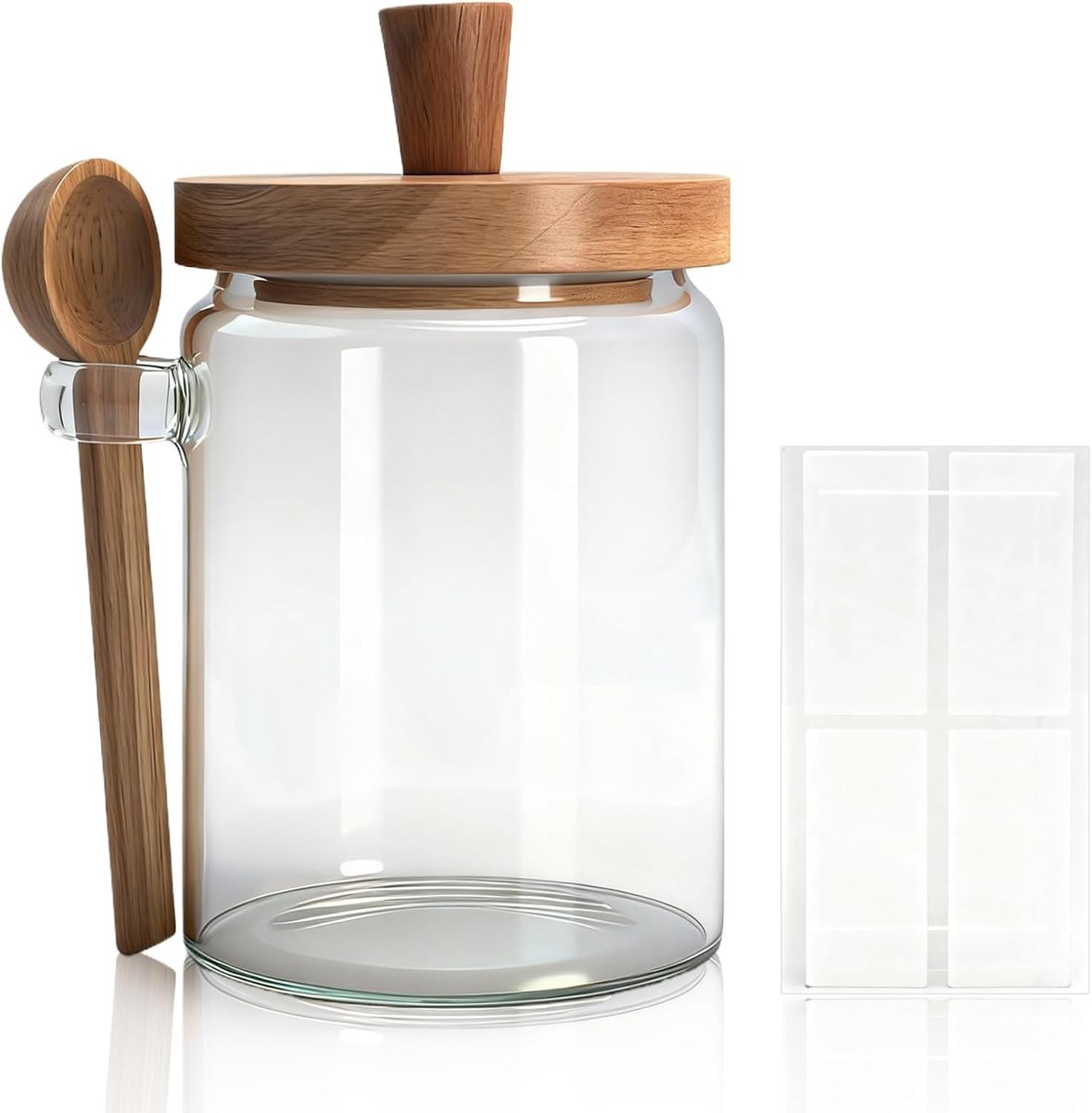Premium Glazen Opbergpot 550ml met Houten Deksel en Lepel, Ideaal voor Koffie, Thee en Granen, Elegante Specerijpot met Labels en Luchtdichte Sluiting