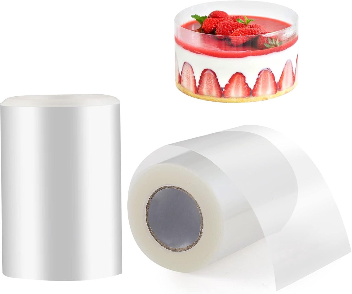Set van 2 taartranden, transparant folielint voor het inpakken van gebak, herbruikbaar,Transparante kleur - 6 cm