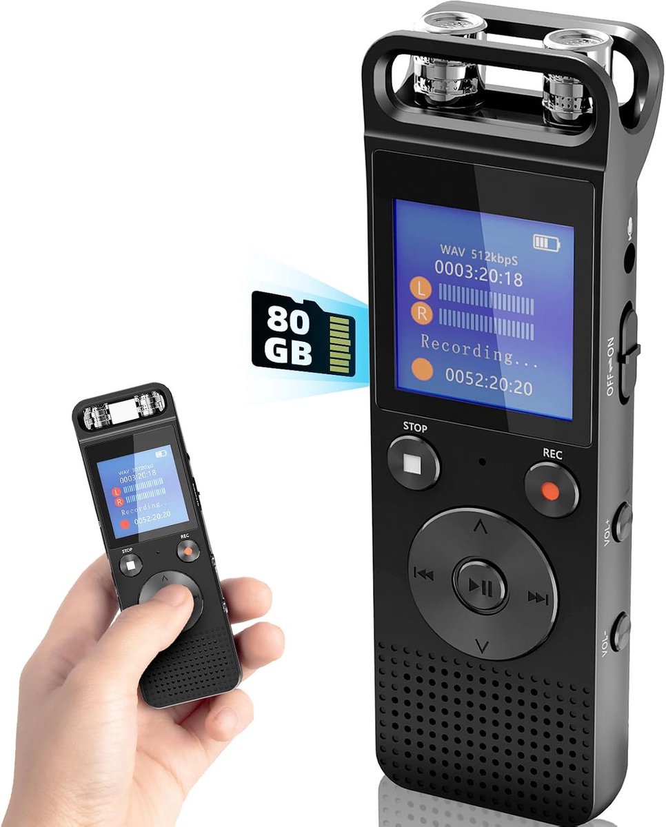 Digitale Spraakrecorder | Spraakgestuurde Opname | Wachtwoordbeveiliging | Dictafoon | 3072 Kbps | HD | 720° Surroundmicrofoon | Hoofdtelefoon | Datakabel | Persoonlijke Memo's | Vergaderingen