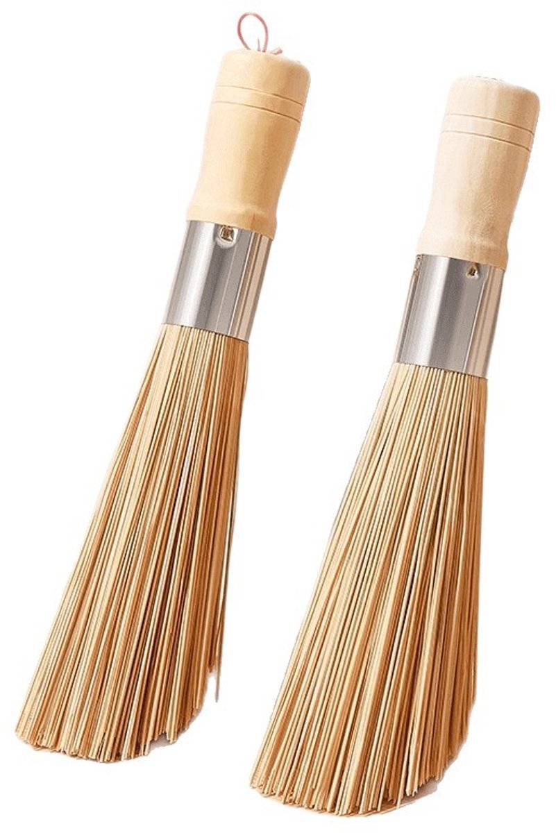 Bamboe Panborstel Set – Natuurlijke Handgemaakte Keukenborstel – Duurzame Schoonmaakborstel voor Pannen & Afwas – Milieuvriendelijk & Sterk– 2 Stuks