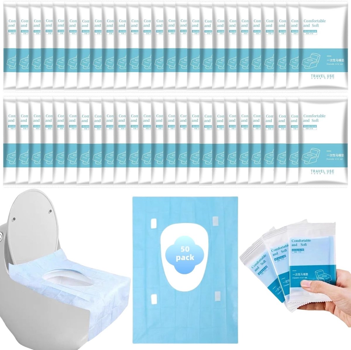 Verkrijgbaar: 50 Wegwerp Toiletbril Covers, Waterdichte Toilet Pads voor Reizen, Hygiënische Toiletzittingen, Ideaal voor Camping en Festivals