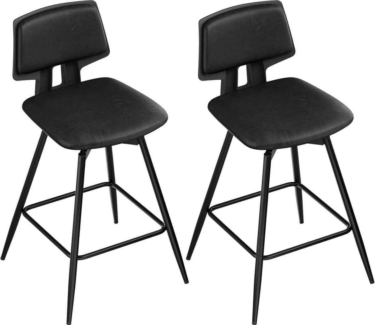 Klarven Barkruk Kunstleer zwart - Barkrukken Set van 2 - Barkrukken met Rugleuning - Barkrukken - Draaibare Barkruk - Draaibaar, Stabiel onderstel, Belastbaar tot 150 kg - H89xb45,5xd50cm