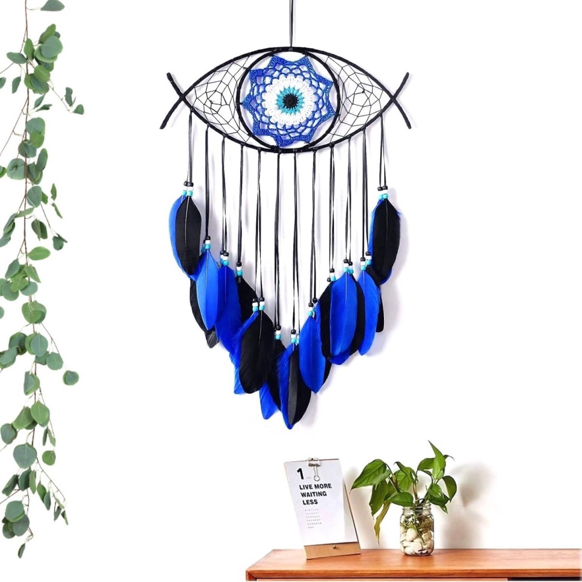 Dreamcatcher - Dromenvanger - Wanddecoratie - Slechte Dromen Vangen - Positieve Energie Brengen - Macramé En Veren - Handgemaakt Met Kralen - Mystieke Sfeer Creëren - 1 Stuk