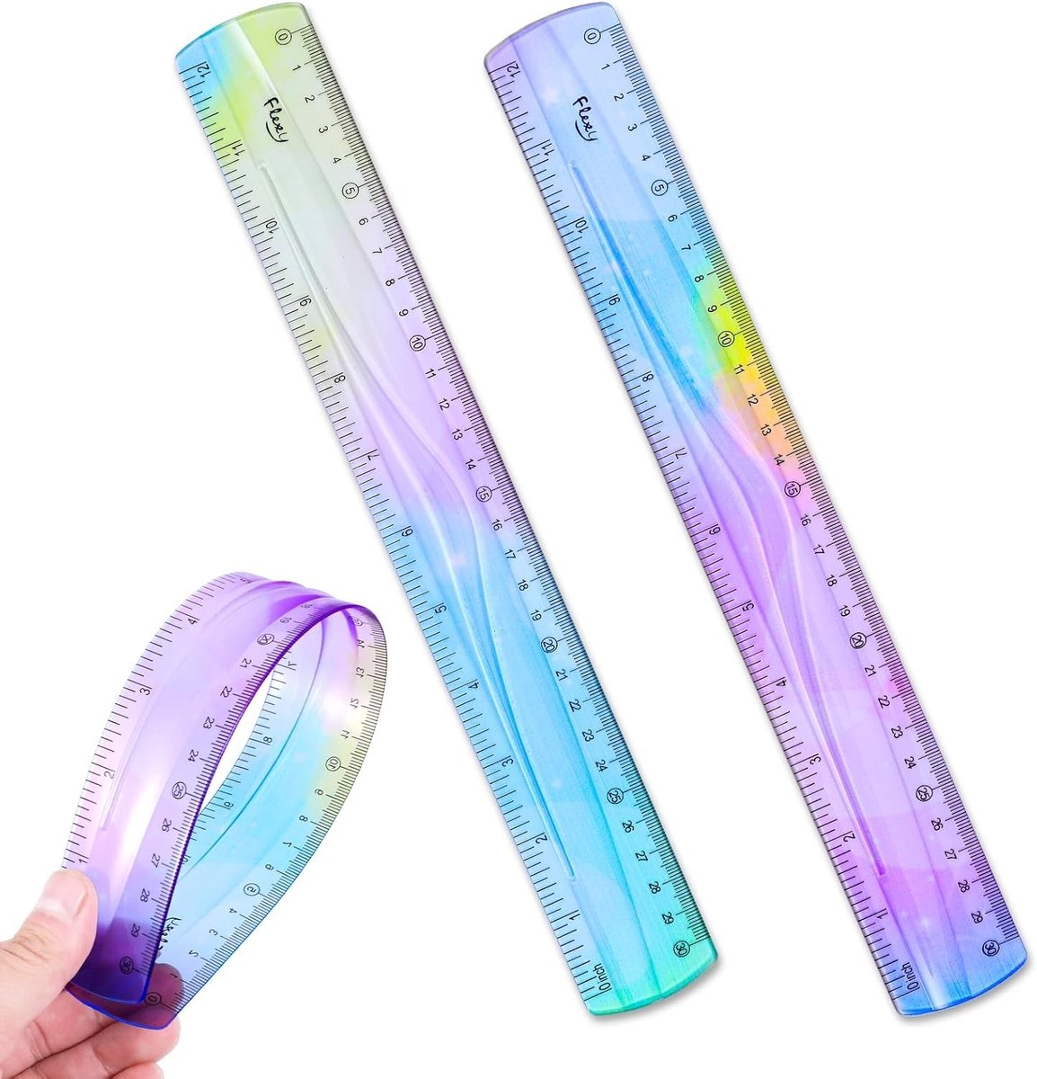 Set van 2 Flexibele Linialen van 30 cm, Kleurige Plastic Linialen voor Nauwkeurig Meten en Tekenwerk, Ideaal voor Kantoor en Schoolgebruik