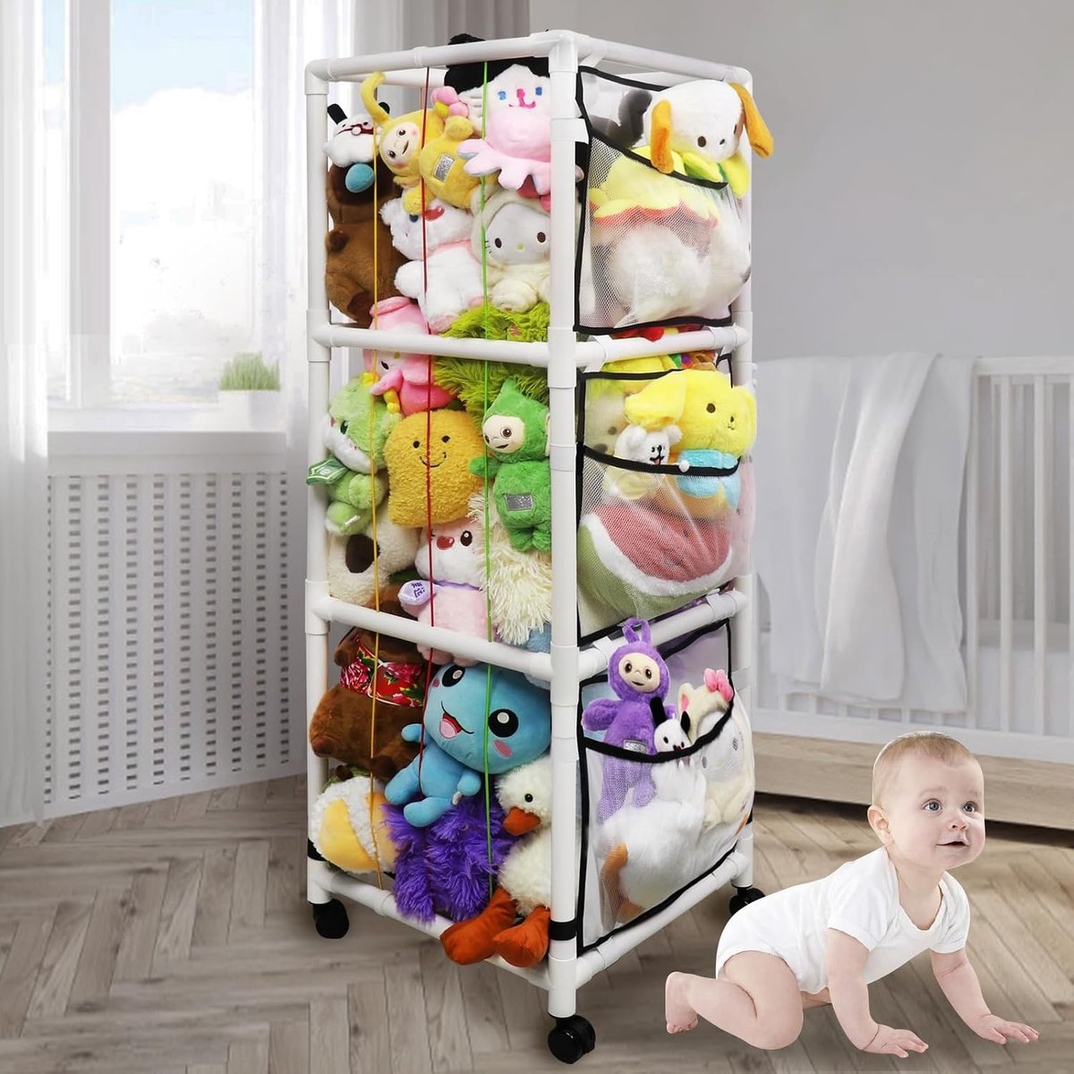 360° Draaibare Opbergoplossing met Wielen voor Pluche Dieren, Extra Grote Verticale Organizer van ABS, Ruimtebesparend voor Speelgoed en Knuffels
