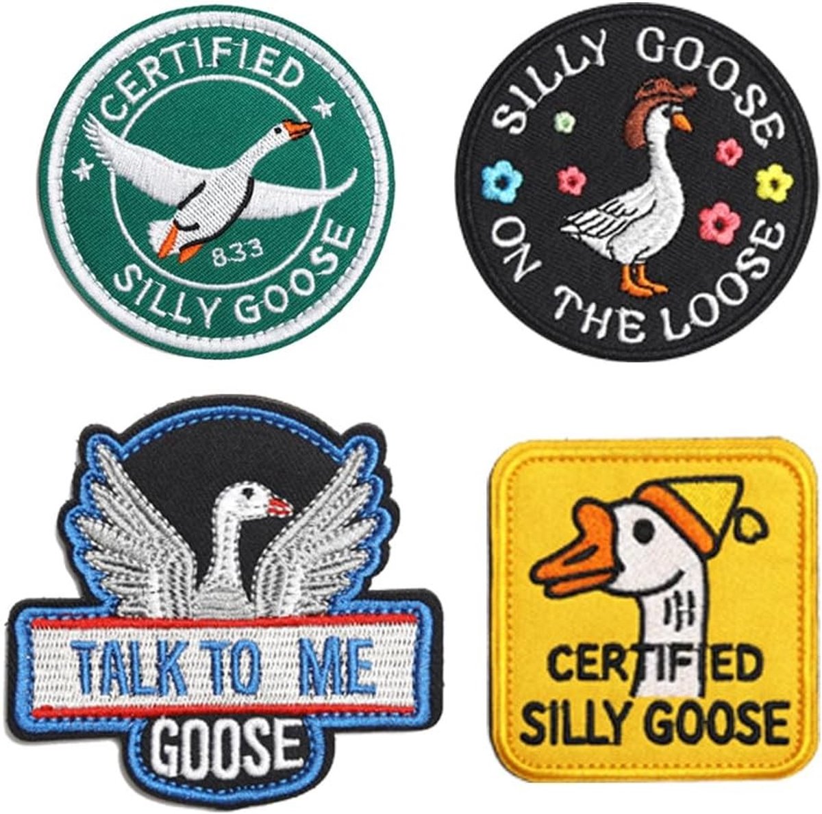 Set van 4 grappige geborduurde patches voor kleding, rugzakken, spijkerbroeken, jassen en accessoires - DIY emblemen en badges