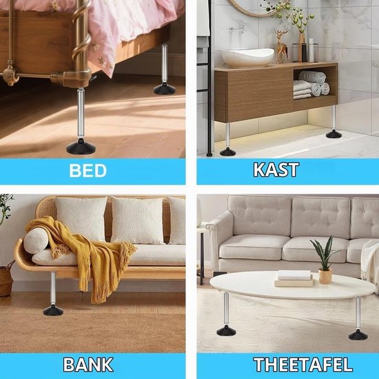 Verstelbare Steunbalk 15-52 cm, Ondersteuningssysteem voor Meubels, Tot 300 kg, Ideaal voor Keukenkasten, Badkamers en Sofas (Set van 2) — afbeelding 4