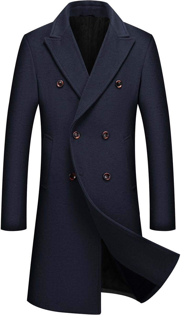 ALLTHEMEN Heren Wollen Winterjas Lange mantel Met Voering Blauw