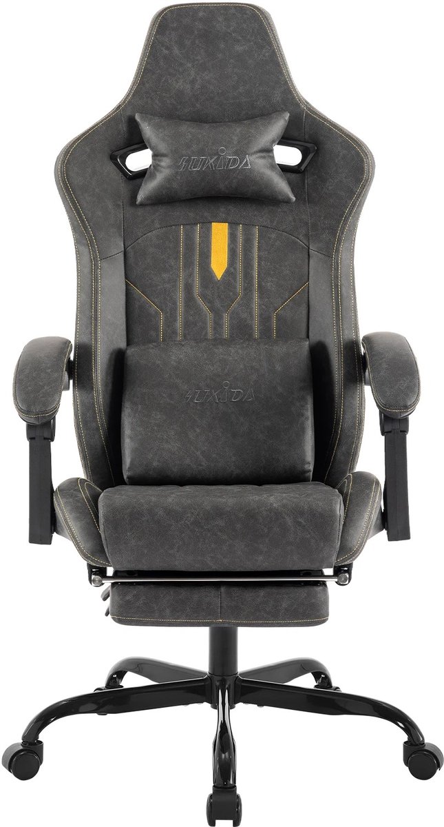 Molhaus Ergonomische Gamingstoel - Grijs - 150 kg - 90 Tot 135 Graden - Voetsteun - Lendensteun met vibratiemassage