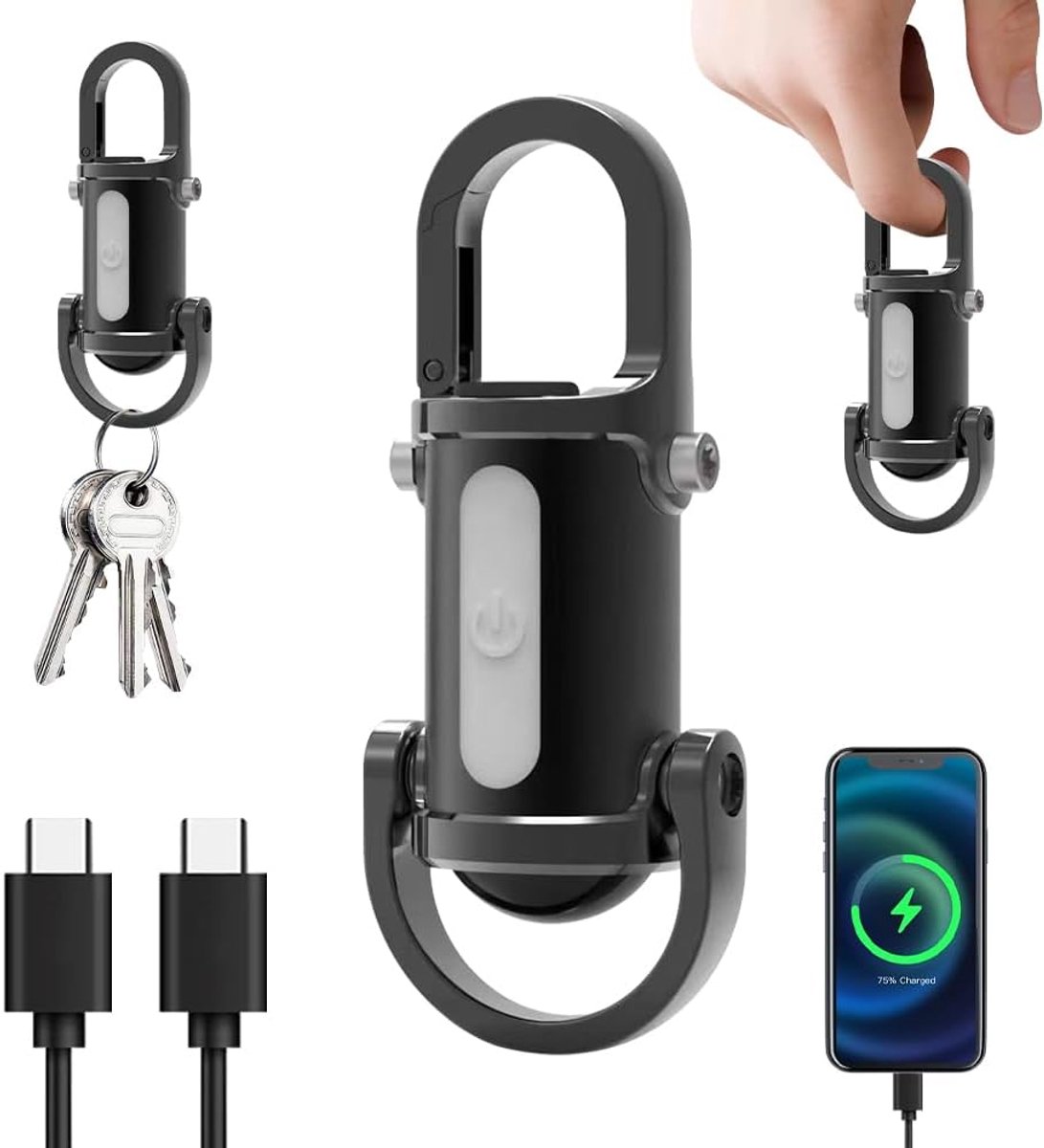 Waterdichte mini-sleutelhangerzaklamp, 1200 lumen superheldere LED-zaklamp met powerbank en 8 standen, geschikt voor kamperen, wandelen en noodgevallen (zwart).