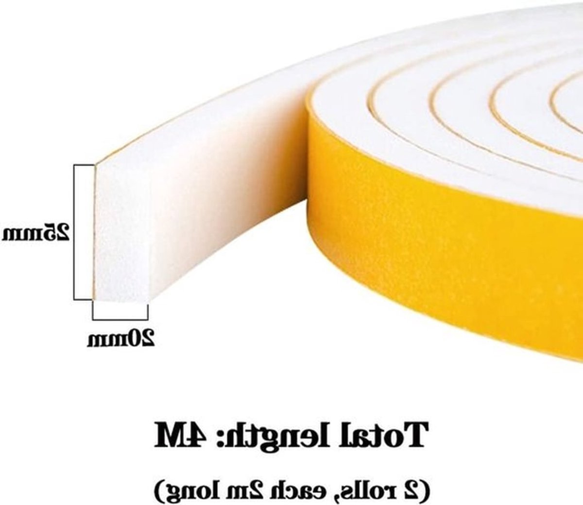 Zelfklevende Raamafdichting, 25mm (B) x 20mm (D)/4 m (L) voor Geluidsisolatie, Deurafdichting en Schokabsorptie, Wit Foam Tape