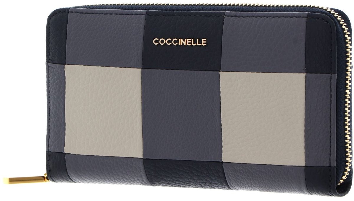 COCCINELLE Leren portemonnee Metallic Vichy Patch Wallet Mul. Stove / Midn. blauw