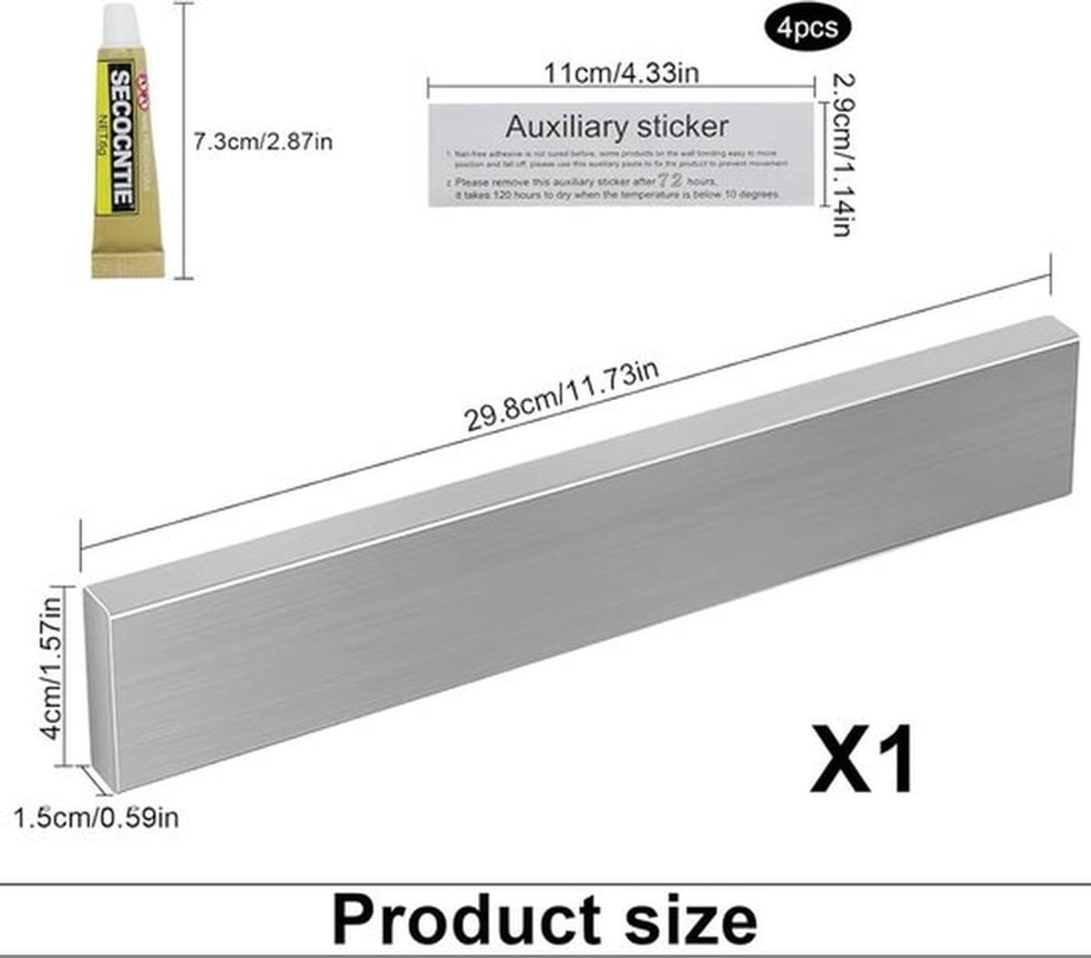 Messenhouder met magneetstrip van roestvrij staal voor keukenmessen - 30 cm - magnetisch - geschikt voor scharen en lepels