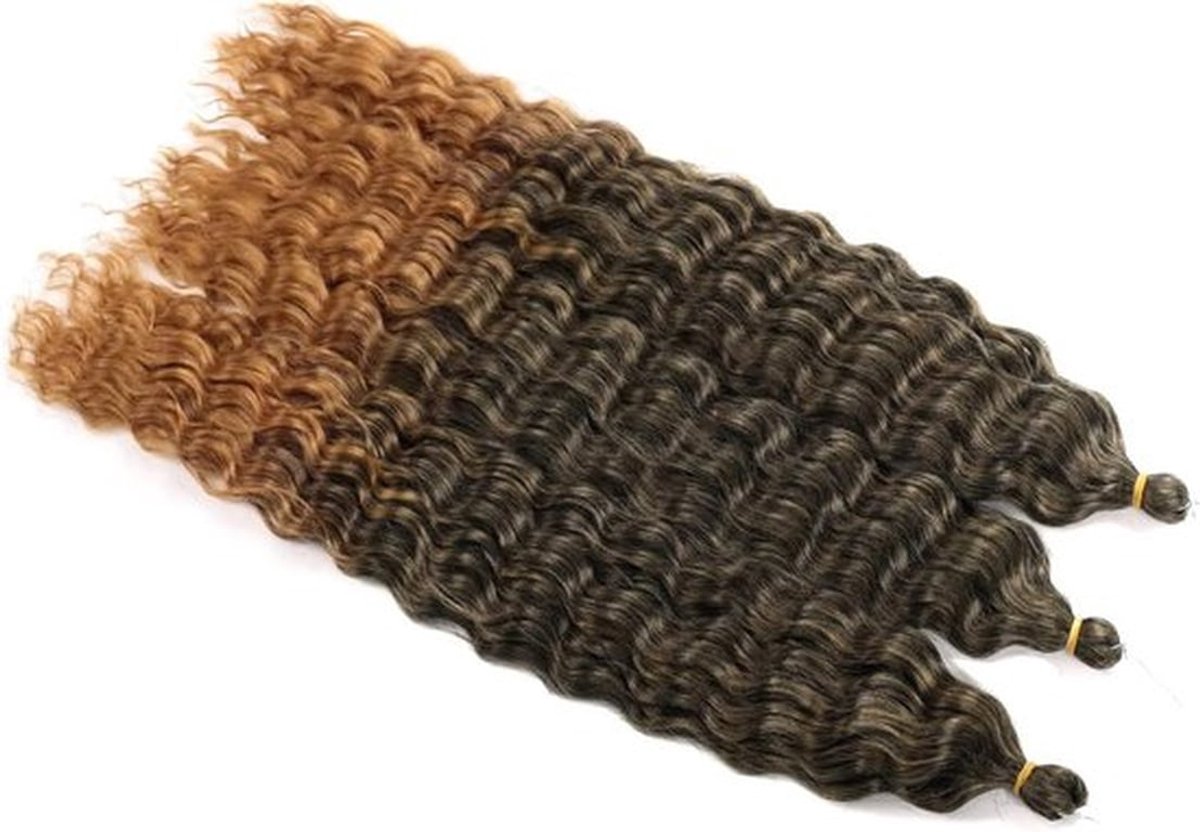3 verpakkingen van 55 cm Water Wave Twist Haakhaar voor Butterfly Locs en Bohemian Vlechten - Synthetische Ombre Bruine Haarextensions voor Dames
