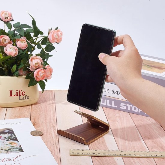 Houten Smartphone Stand voor Desk - Rustieke Mobiele Telefoonhouder en Tablet Steun, Handgemaakt, 10x7.5x5.5cm, Perfect voor Thuis en Kantoor — afbeelding 2