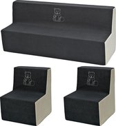Zachte Foam meubels borduurwerk set: 2xbank + Bank voor kinderen, kinderen, comfortabel, ontspannen - grijs en beige