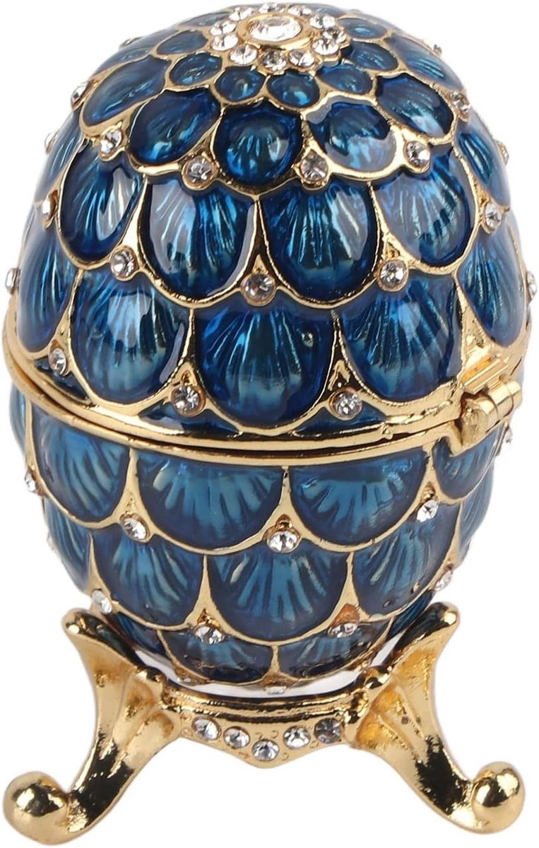 Vintage Emaillen Paasei Organizer, Handgeschilderde Sieradenopslag, Decoratieve Geschenkdoos voor Vrienden en Collectors, Fabergé Stijl, Diamante Afwerking, Uniek Ambachtelijk Cadeau