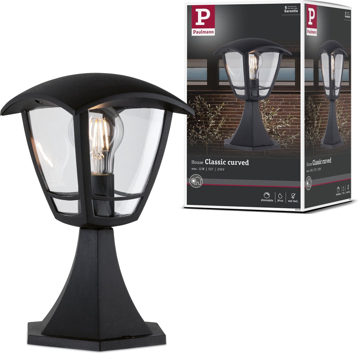 Bolderlamp B-waar Classic Curved IP44 280 mm max. 12W 230V Helder, Zwart E27 Kunststof