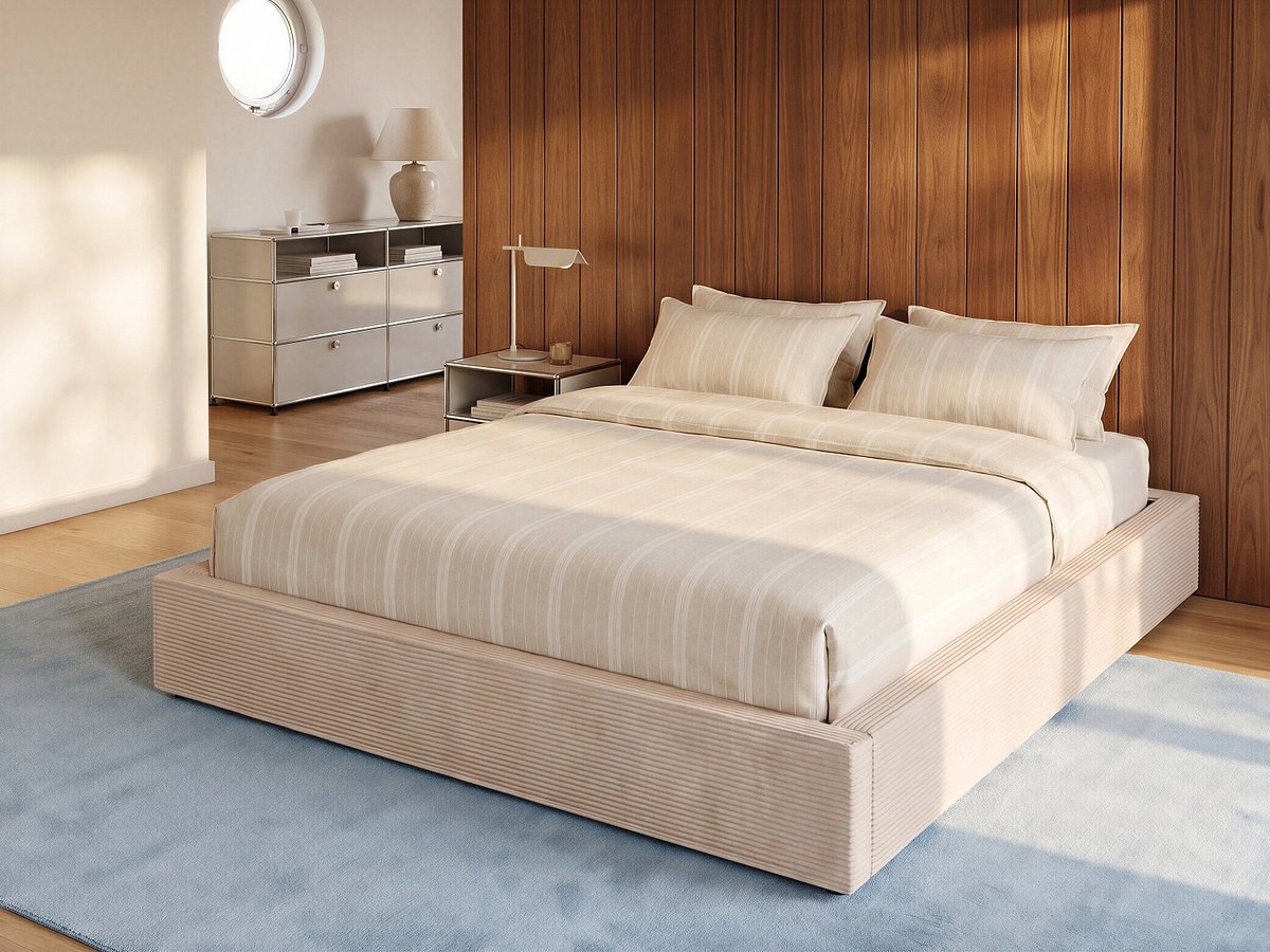 Vente-unique Bedbodem met opbergruimte 140 x 190 cm van corduroy - Beige - KARESO van YSMÉE