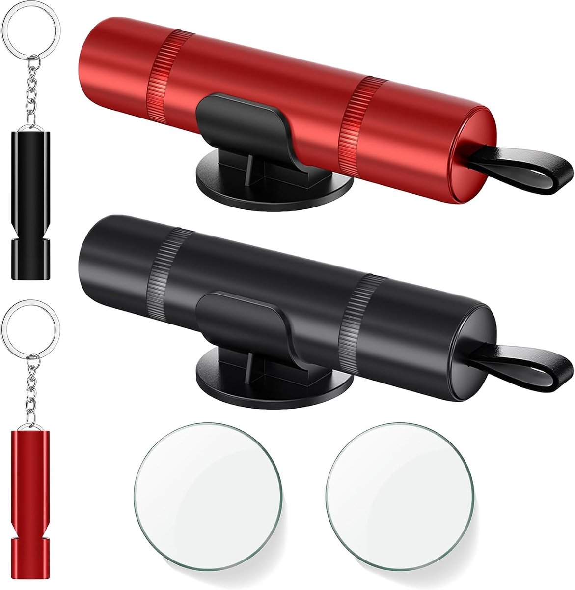 2-delige autoveiligheidshamer, ruitenbreker en gordelsnijder, 2-in-1 gordelsnijder en ruitenbreker met standaard, noodgereedschap voor auto-ontsnapping - (Zwart + Rood)
