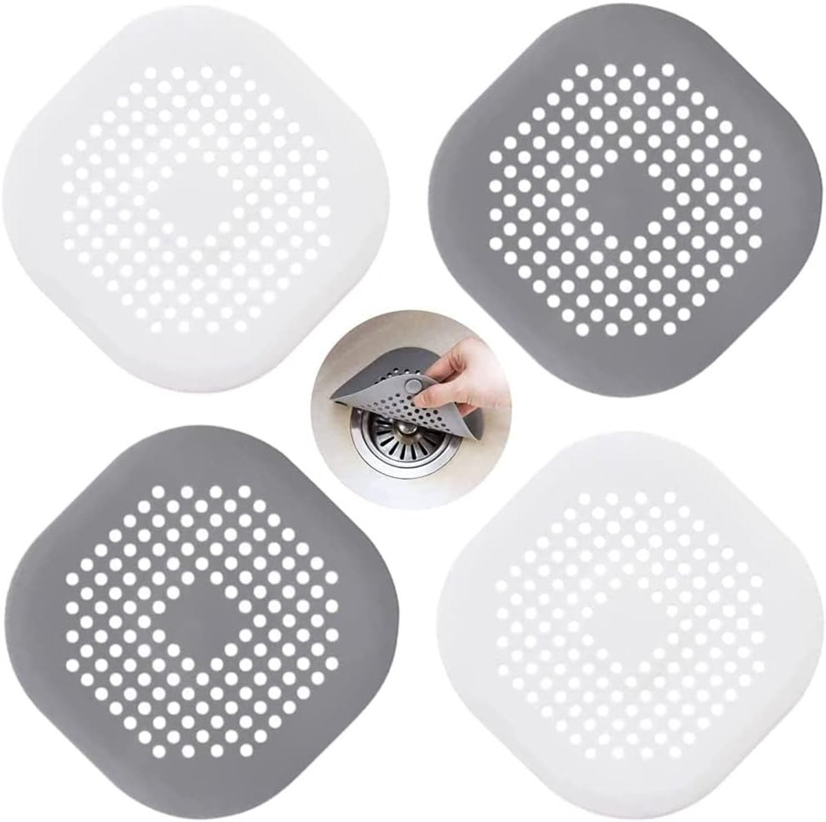 Siliconen Afvoerfilter Set van 4 Stuks voor Keuken en Badkamer - Haarbescherming en Antiklevering voor Efficiënte Afvoer